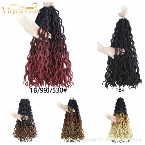 Vigorous custom label wholesale synthetic ombre pre stretched curly hair extensions gypsy faux locs crochet braiding hair
